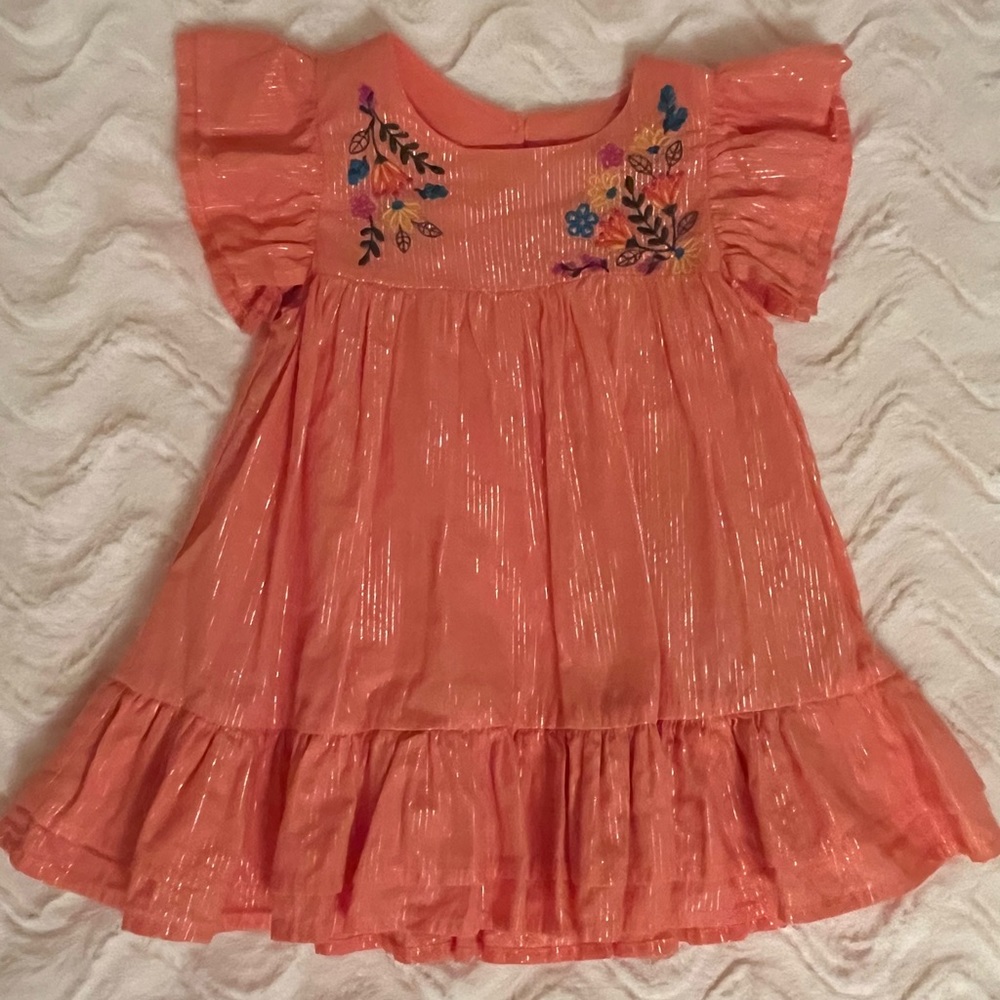 Peek coral & gold striped dress